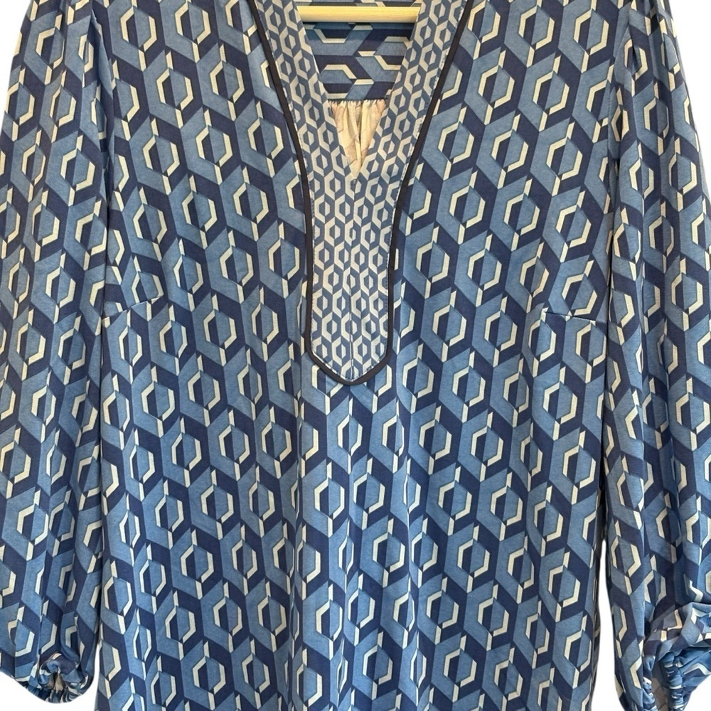 J. McLaughlin Emer Midi Dress in Blue Geometric Print Size Small Beach Resort - Picture 8 of 13